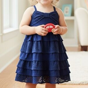 Cherokee Girls XS 4 5 Criss Cross Back Casual Tiered Bow Dress Toddler Summer